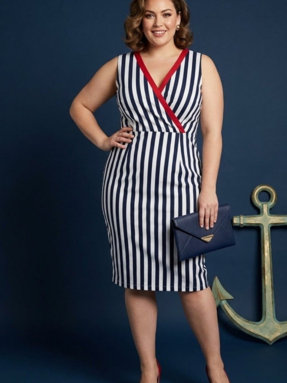 Banned Apperel "Land Ahoy" Rockabilly Pencil Dress Navy and White XL Retro